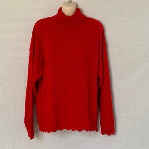 🌼 🌻 🌸 College Point Red Long-Sleeve Turtleneck Sweater w/Scalloped Edging
